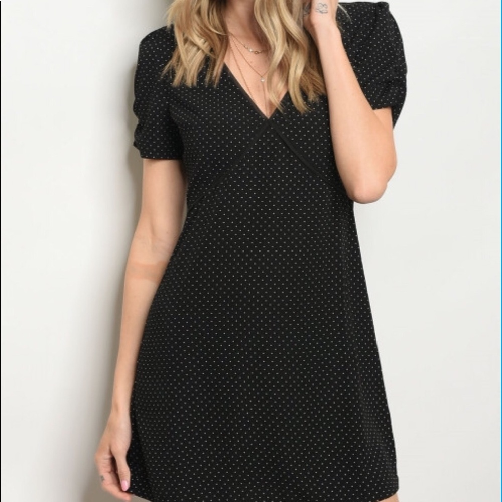 Black dress white polka dots